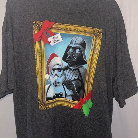 Star Wars Christmas Tee Charcoal Black Gray Short Sleeve 2XL - Picture 2 of 5